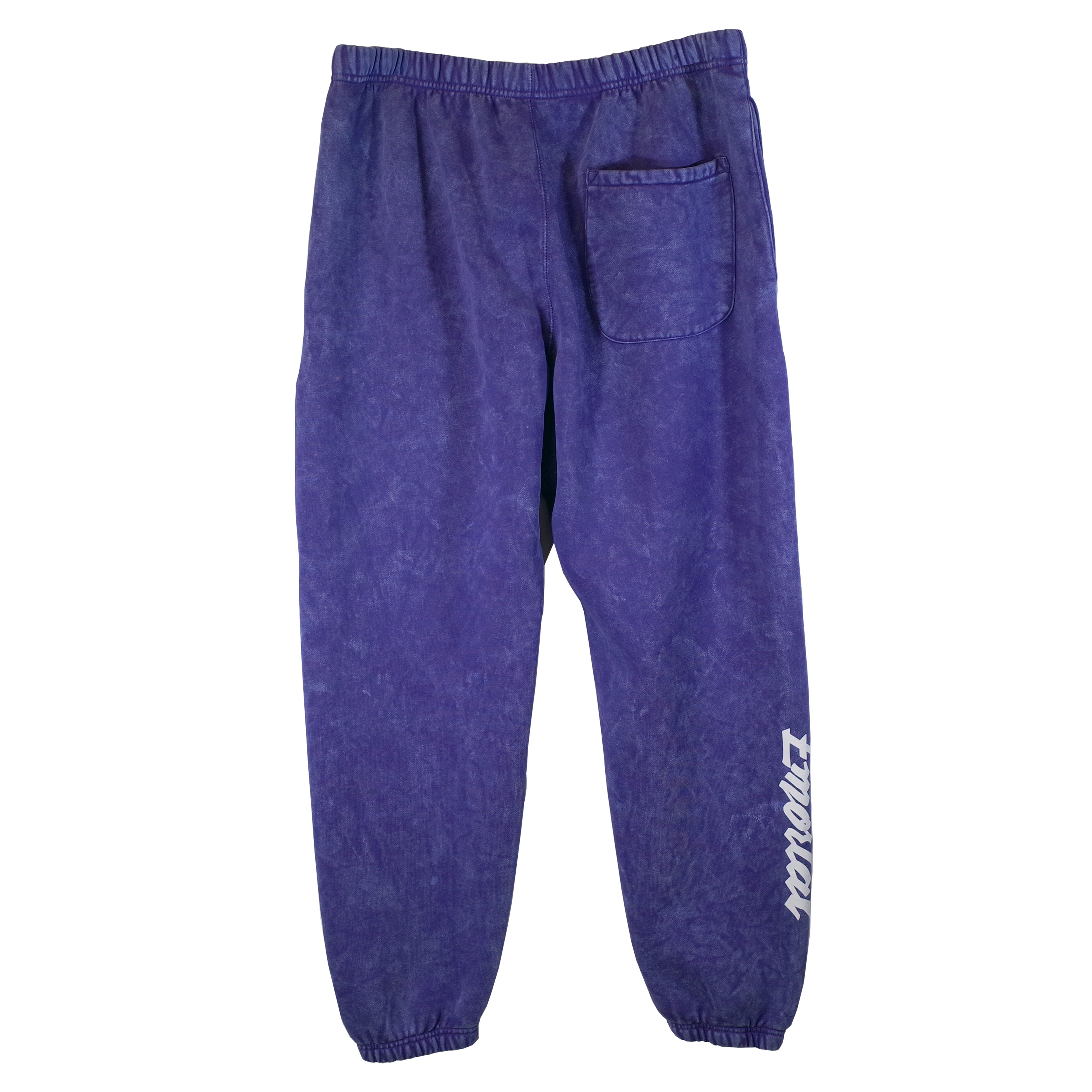 Our super comfy sweatpants feature logo embroidery and print. We dyed & mineral-washed our joggers a dark purple (powdered ube color) for that new vintage look.   Our dyed sweatpants feature a crotch gusset and a zipped stash pocket. Made of a 14 oz 80/20 cotton-poly blend, with side ribbings. The fit is slightly oversized and pre-shrunk.   Each dyed hoodie & sweatpants is unique and may look slightly different than pictured.